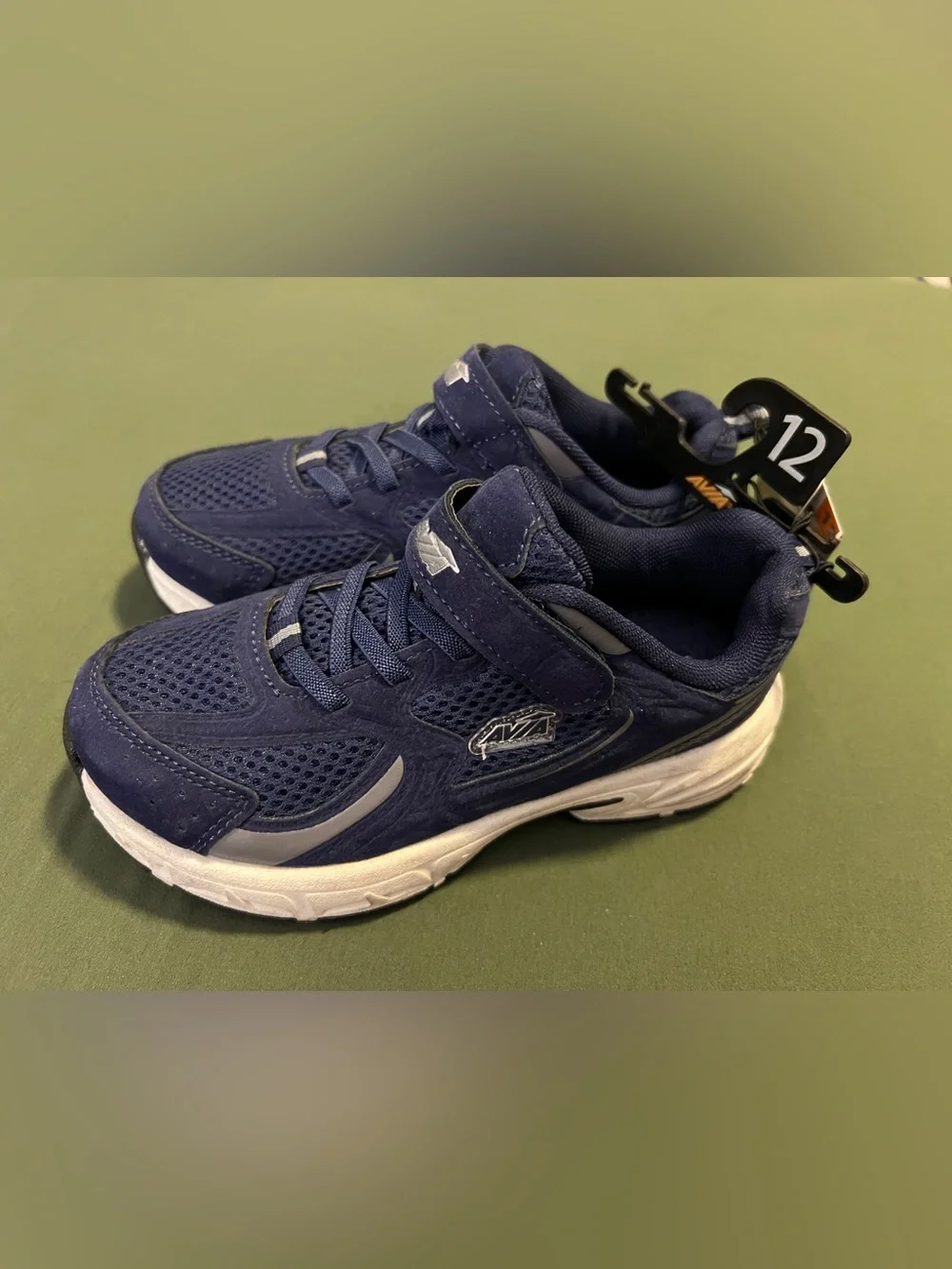 Kids Navy Blue Athletic Sneakers with Hook-and-Loop Velcro Strap Size 12